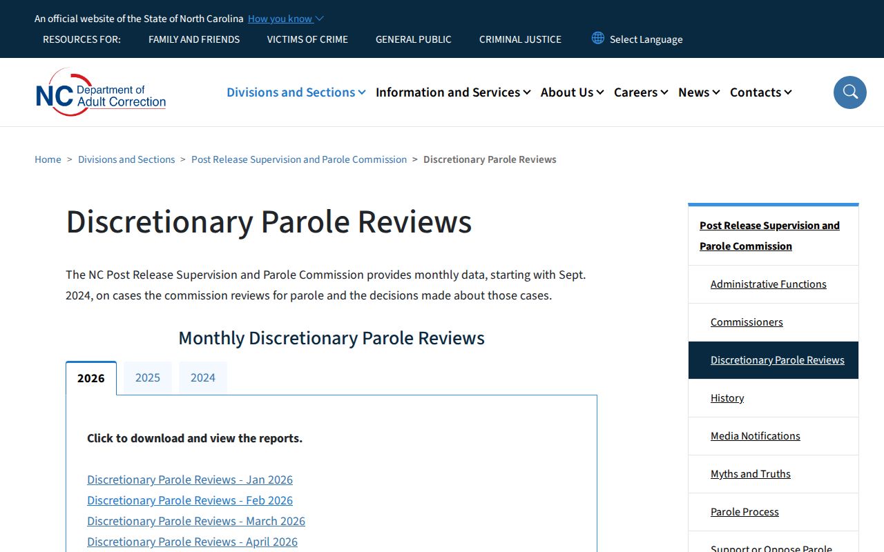 Avery County parole review monthly decision reports