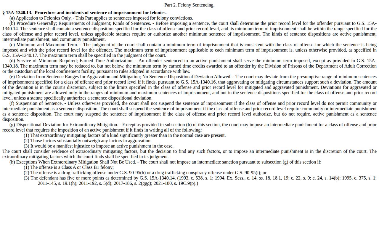 Avery County projected release date Structured Sentencing statute