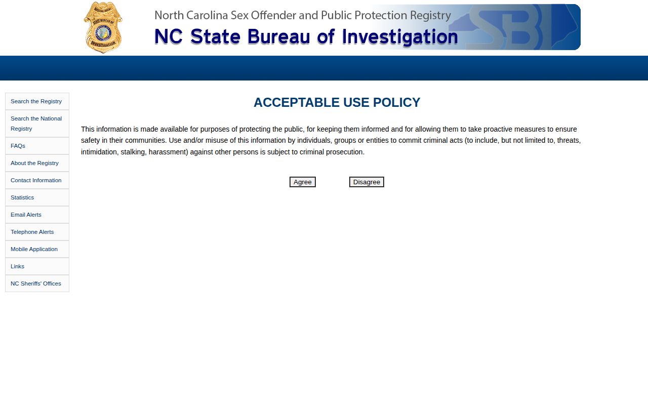 North Carolina SBI registry as a limited Avery County released photo channel