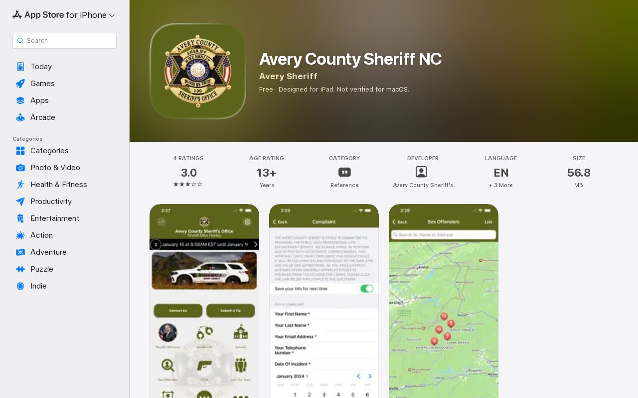 Official Avery County Sheriff app listing checked for released mugshots